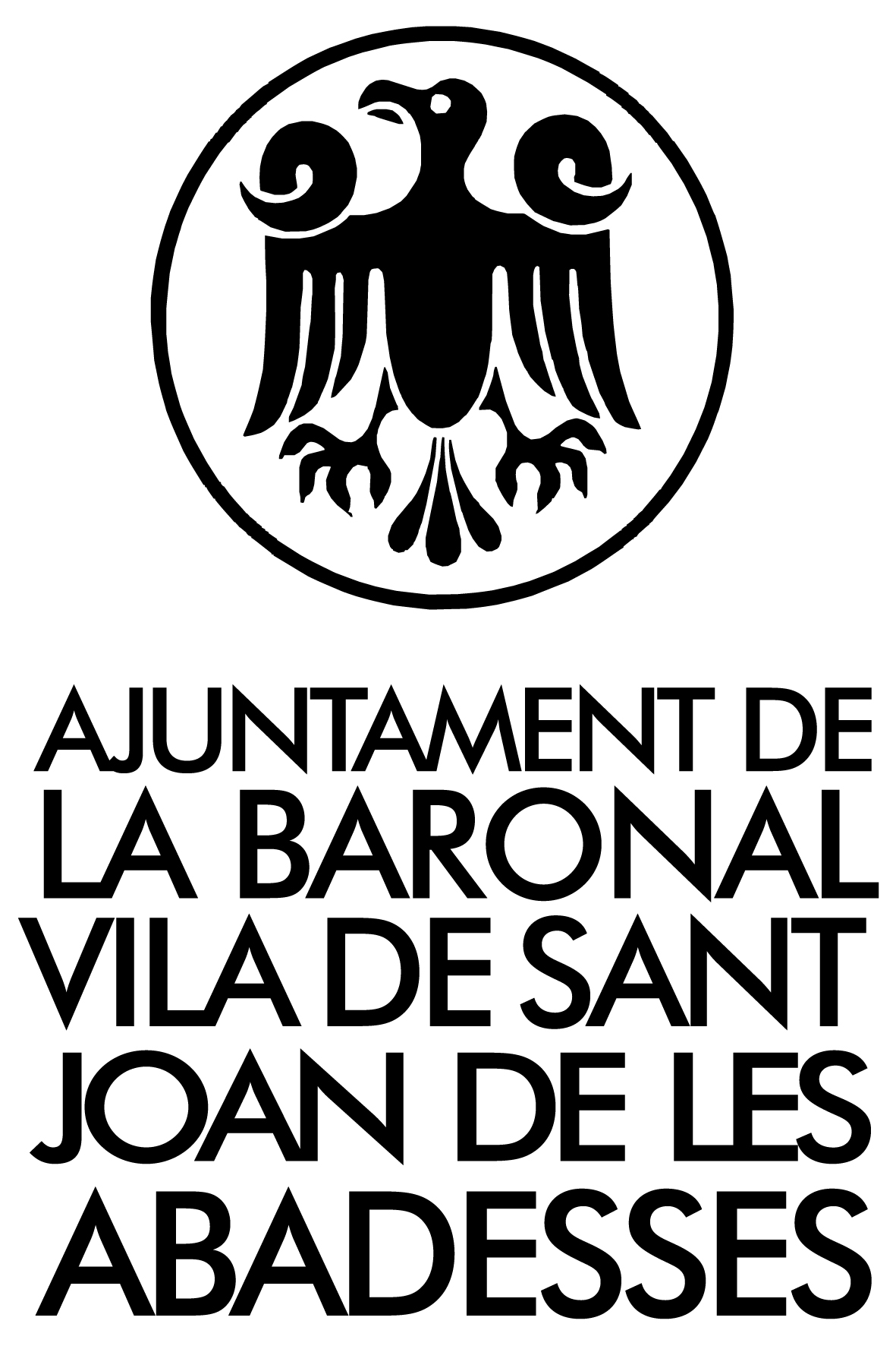 Logo vertical. Blanc i negre. Ajuntament de la Baronal Vila de Sant Joan de les Abadesses